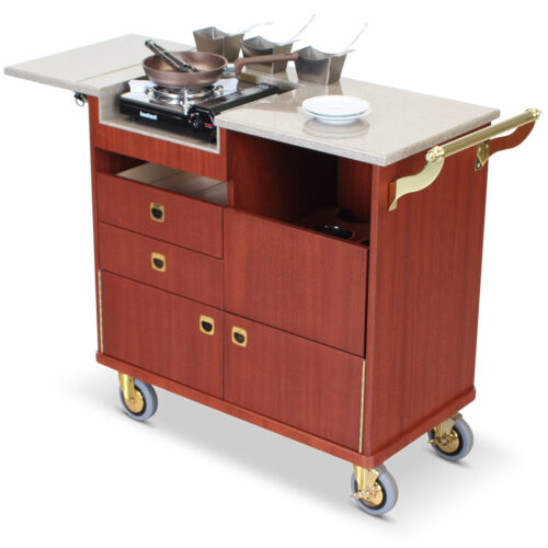 Flambe Cart with drop leaf set up