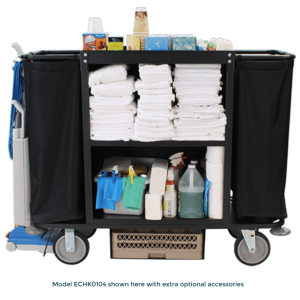 2103 Steel housekeeping cart holding cleaning supplies