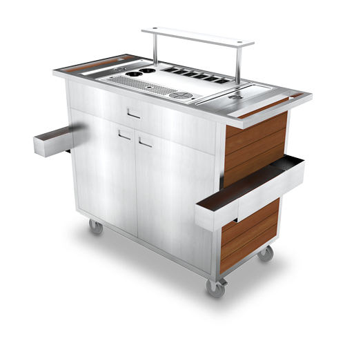 Outdoor mixology cart for poolside and hospitality beverage service