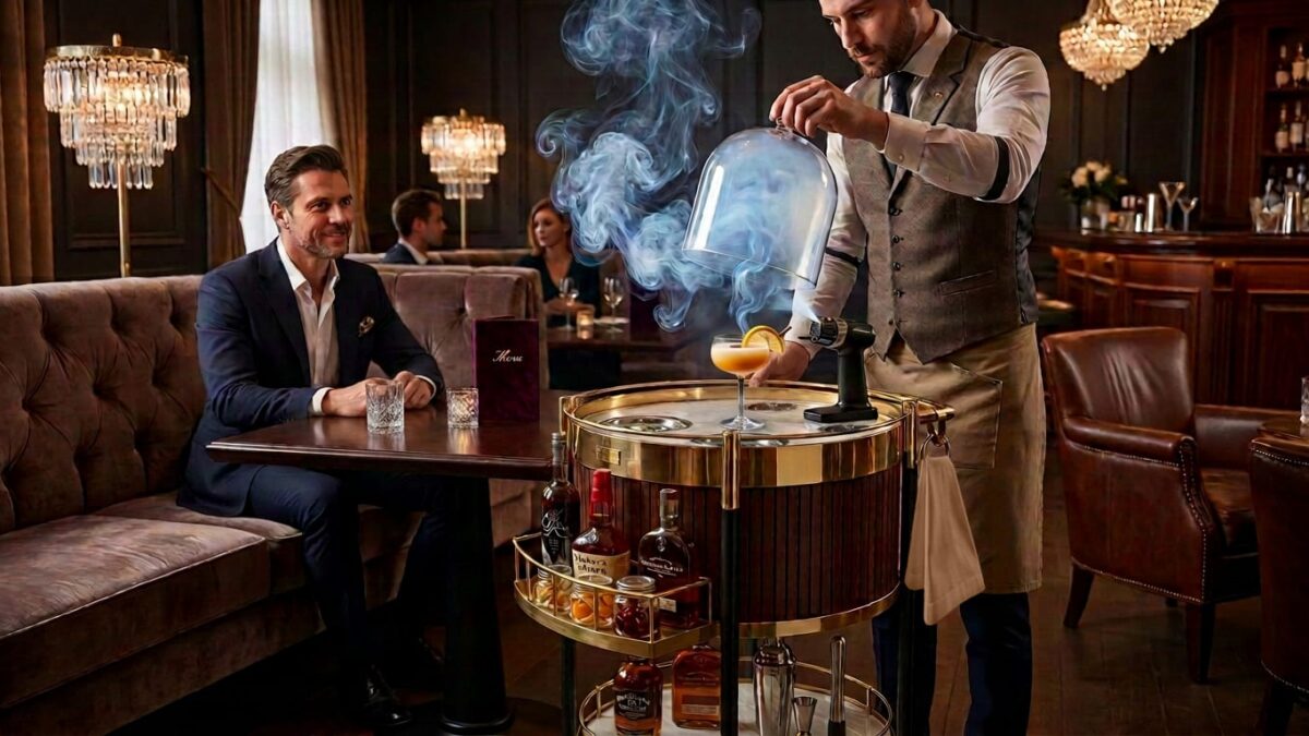 Circa36 Bar Cart with Smoked Maple Whiskey Sour