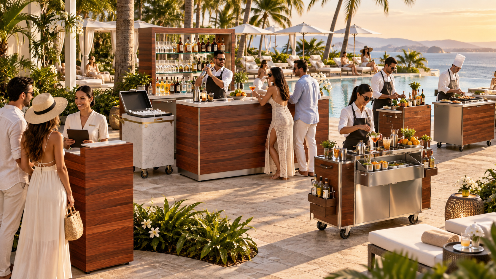 Premium outdoor hospitality furniture and mobile service equipment for hotels and resorts